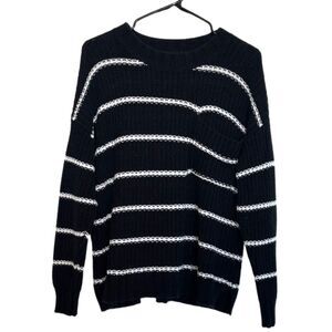 American Eagle Crewneck Chunky Knit Sweater Size Medium Black Striped Oversized